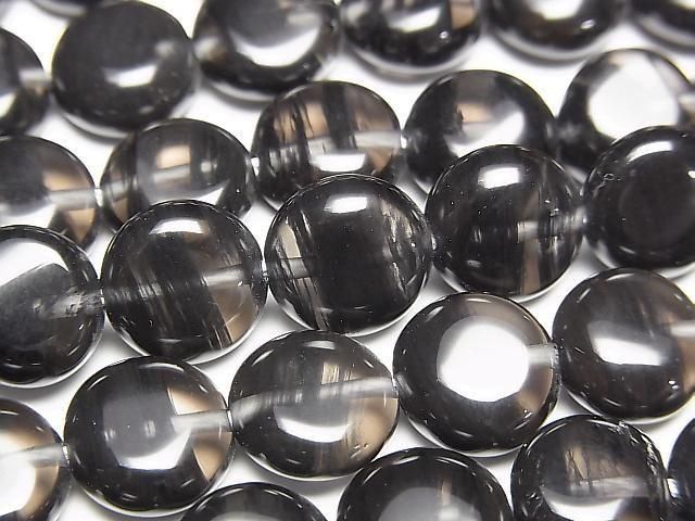 Mitternachts-Spitzen-Obsidian Coin 10x10mm halb oder 1 Strang Perlen (ca. 15 Zoll/38 cm)