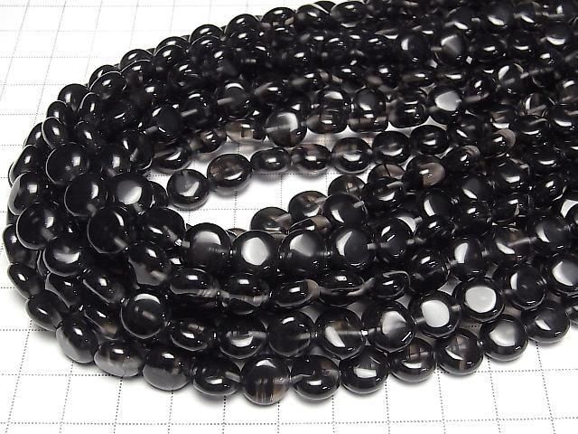 Mitternachts-Spitzen-Obsidian Coin 10x10mm halb oder 1 Strang Perlen (ca. 15 Zoll/38 cm)