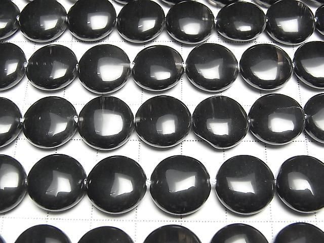 Mitternachts-Spitzen-Obsidian Coin 14x14mm halb oder 1 Strang Perlen (ca. 15 Zoll/37 cm)