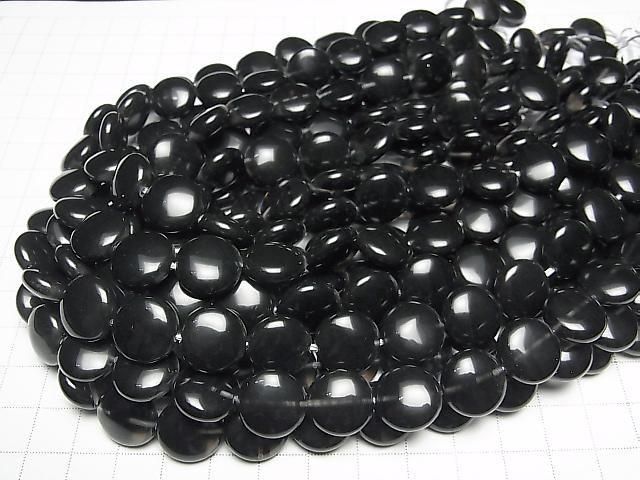 Mitternachts-Spitzen-Obsidian Coin 14x14mm halb oder 1 Strang Perlen (ca. 15 Zoll/37 cm)