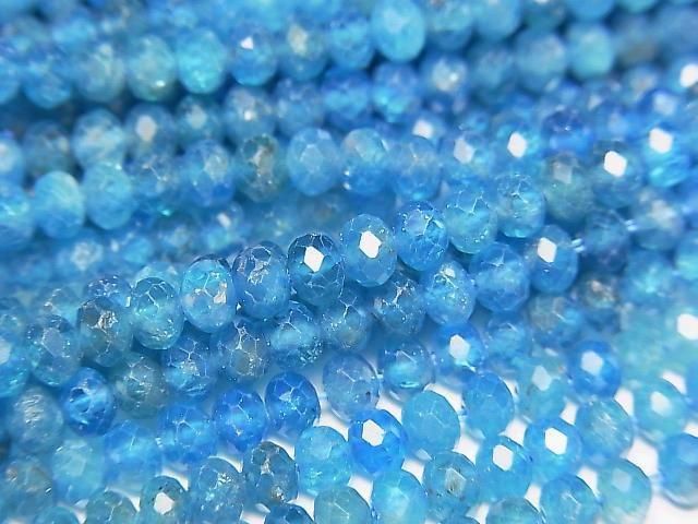 Hochwertig! Blauer Apatit AA++ facettierte Knopf-Rondelle 4x4x3mm 1 Strang Perlen (ca. 15 Zoll/36 cm)