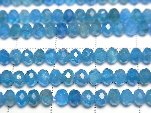 Hochwertig! Blauer Apatit AA++ facettierte Knopf-Rondelle 4x4x3mm 1 Strang Perlen (ca. 15 Zoll/36 cm)