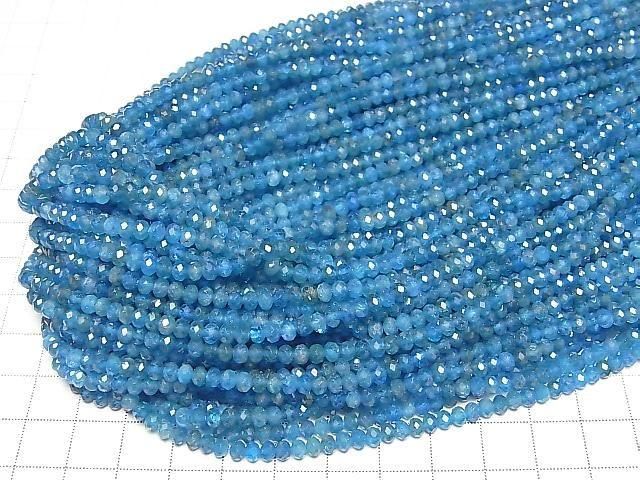 Hochwertig! Blauer Apatit AA++ facettierte Knopf-Rondelle 4x4x3mm 1 Strang Perlen (ca. 15 Zoll/36 cm)