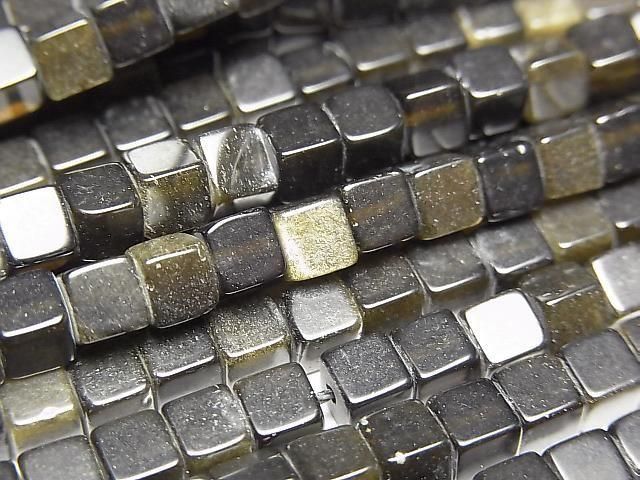 Goldener Obsidian Würfel 4x4x4mm 1 Strang Perlen (ca. 15 Zoll/36 cm)