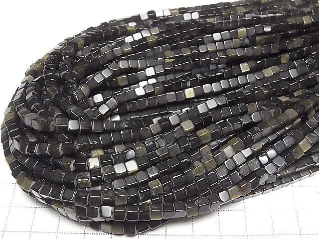 Goldener Obsidian Würfel 4x4x4mm 1 Strang Perlen (ca. 15 Zoll/36 cm)