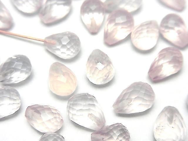 High Quality Rose Quartz AAA Half Drilled Hole Faceted Drop 8x6mm 3pcs