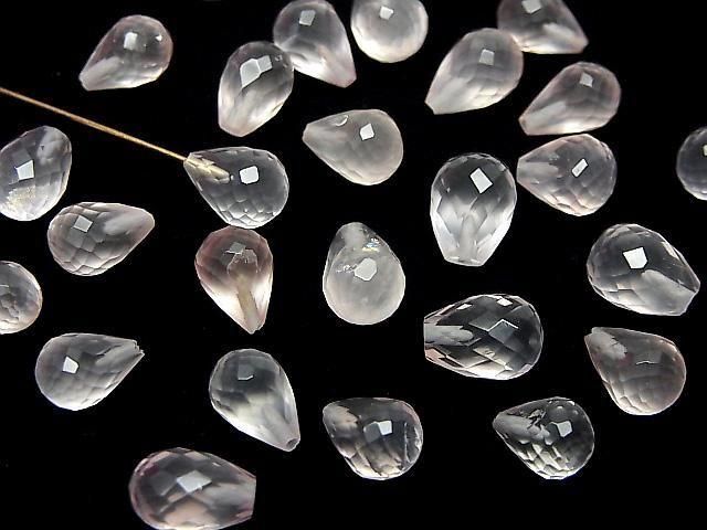 High Quality Rose Quartz AAA Half Drilled Hole Faceted Drop 8x6mm 3pcs