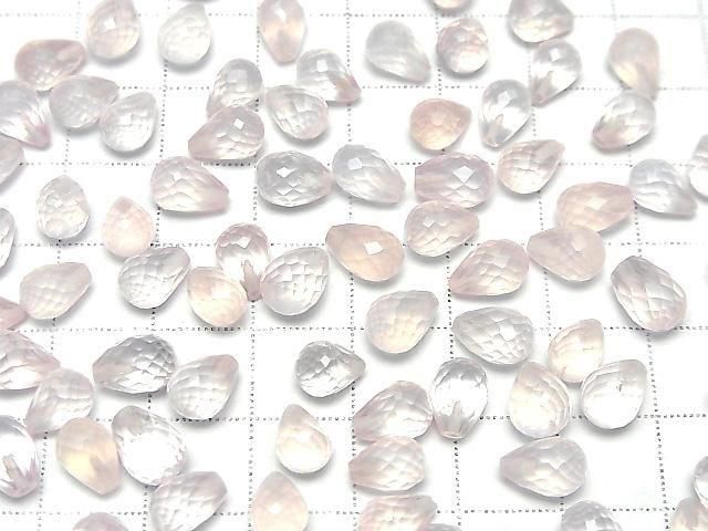 High Quality Rose Quartz AAA Half Drilled Hole Faceted Drop 8x6mm 3pcs