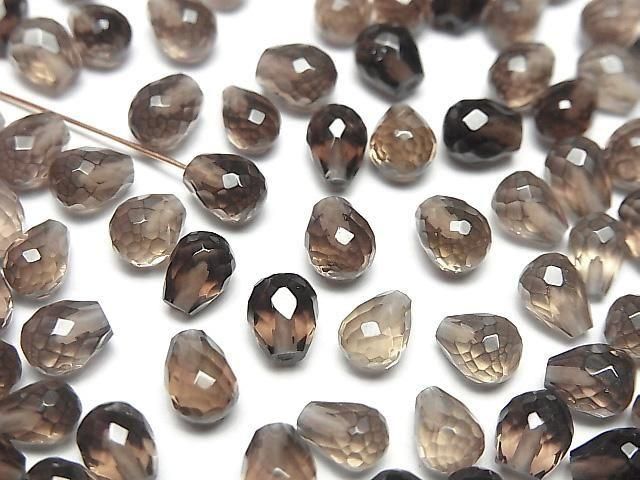 Hochwertig Rauchquarz AAA Halbgebohrtes Loch Facettierte Tropfen 6x5mm 5Stk