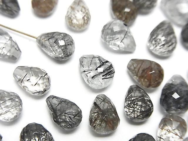 Hochwertiger Turmalin-Quarz AAA- halb durchbohrter facettierter Tropfen 8x6mm 3 Stück