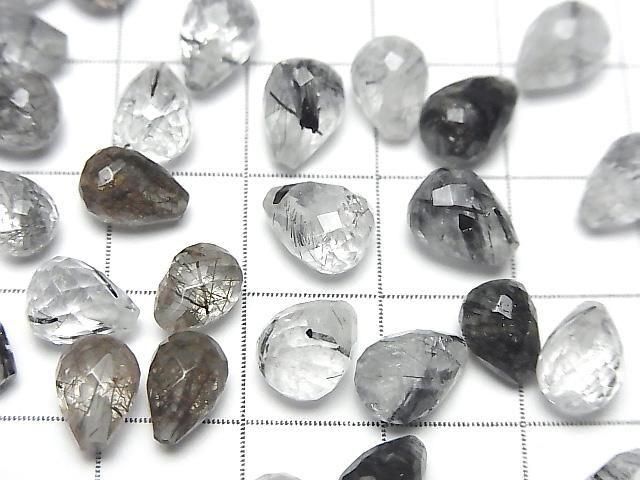 Hochwertiger Turmalin-Quarz AAA- halb durchbohrter facettierter Tropfen 8x6mm 3 Stück
