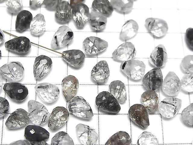 Hochwertiger Turmalin-Quarz AAA- halb durchbohrter facettierter Tropfen 8x6mm 3 Stück