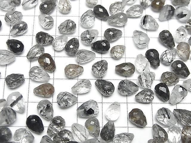 Hochwertiger Turmalin-Quarz AAA- halb durchbohrter facettierter Tropfen 8x6mm 3 Stück