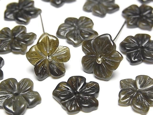 Goldener Obsidian Blume 14mm Zentrum Loch 2 Stück