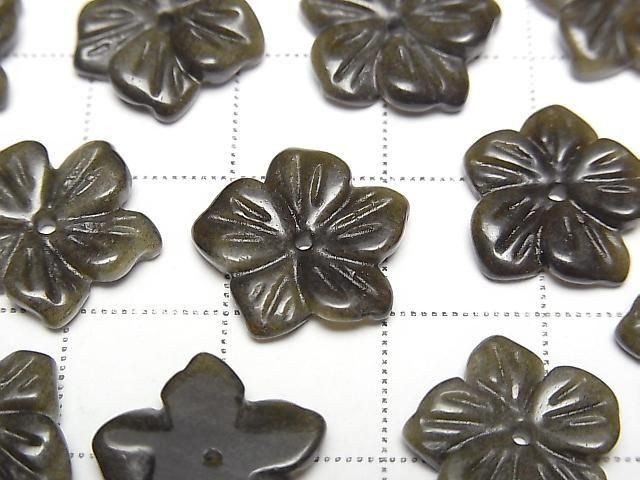 Goldener Obsidian Blume 14mm Zentrum Loch 2 Stück