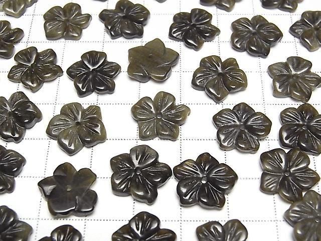Goldener Obsidian Blume 14mm Zentrum Loch 2 Stück