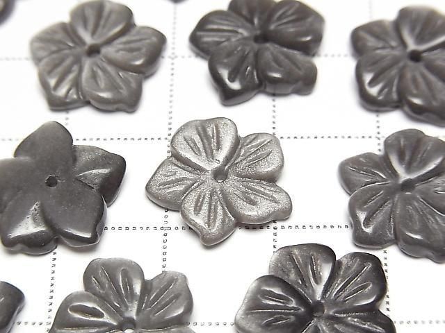 Silberner Obsidian Blume 14mm Zentrum Loch 2 Stück