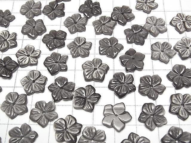 Silberner Obsidian Blume 14mm Zentrum Loch 2 Stück