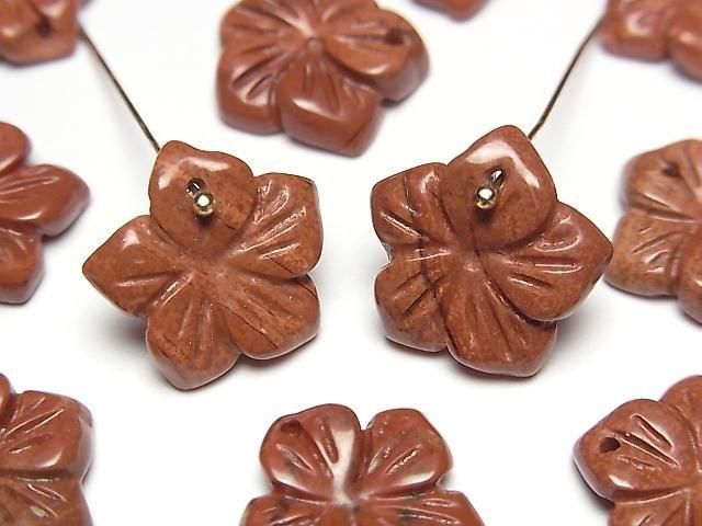 Roter Jaspis Blume 14mm Oberes Loch 2 Stück