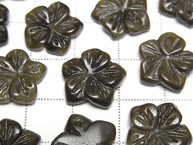 Goldener Obsidian Blume 14mm Oberes Loch 2 Stück