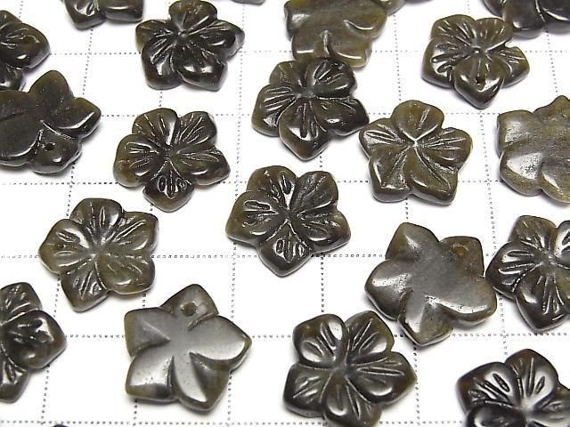 Goldener Obsidian Blume 14mm Oberes Loch 2 Stück