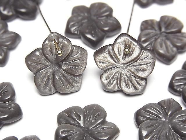 Silber Obsidian Blume 14mm Top Loch 2 Stück