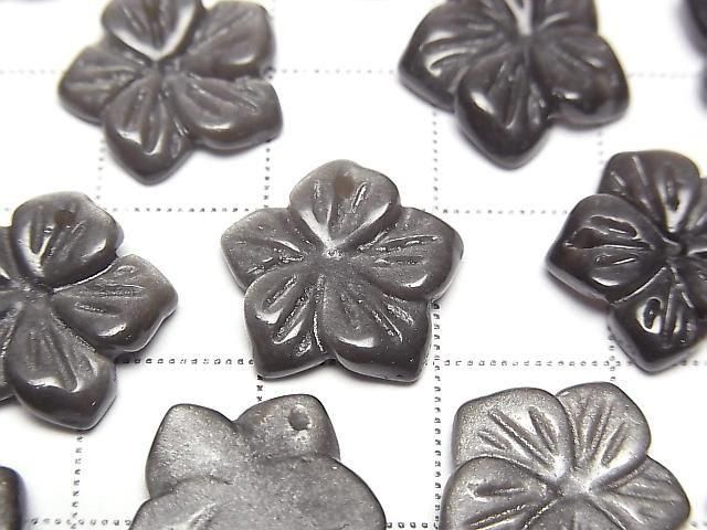 Silber Obsidian Blume 14mm Top Loch 2 Stück