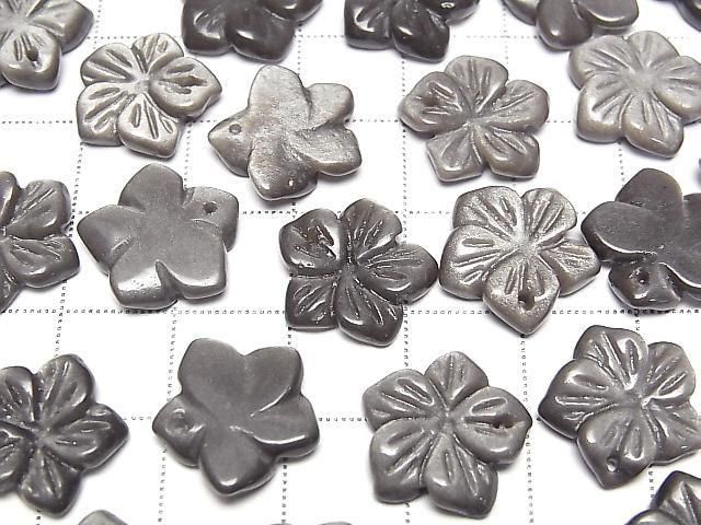 Silber Obsidian Blume 14mm Top Loch 2 Stück