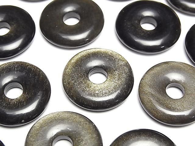 Goldener Obsidian Münze (Donut) 25x25mm 3 Stück