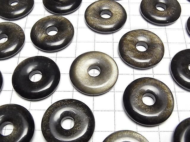 Goldener Obsidian Münze (Donut) 25x25mm 3 Stück