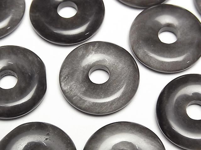 Silber Obsidian Münze (Donut) 25x25mm 3 Stück
