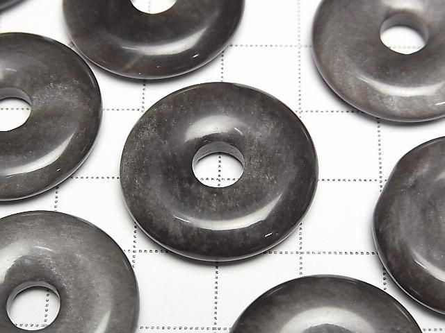 Silber Obsidian Münze (Donut) 25x25mm 3 Stück