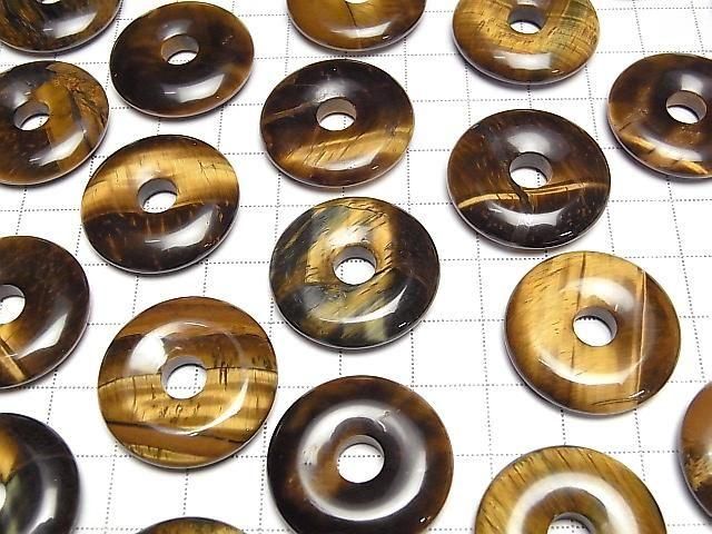 Gelber Tigerauge AA+ Münze (Donut-Form) 25x25mm 3 Stück