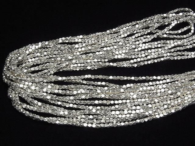 Karen Silver Cube Shape 2.5x2.5x2.5mm White Silver 1/8 or 1-strand beads (approx. 28 inches/70 cm)