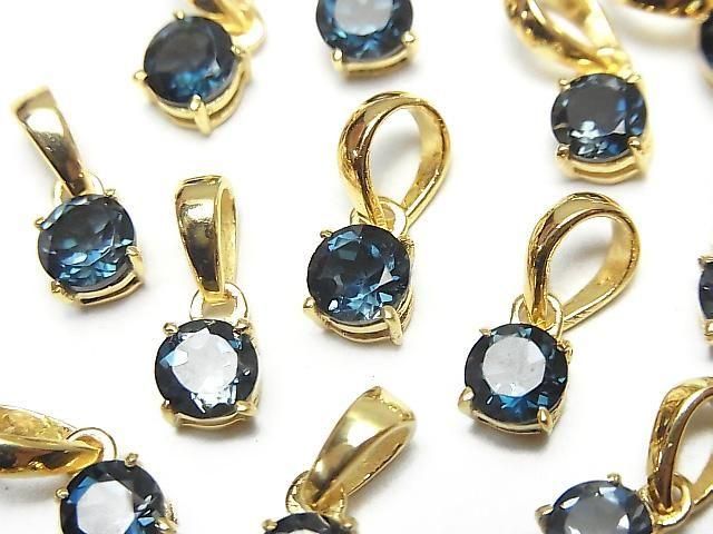 Hochwertiger London Blue Topas AAA rund facettiert 5x5mm Anhänger 18KGP 1 Stück