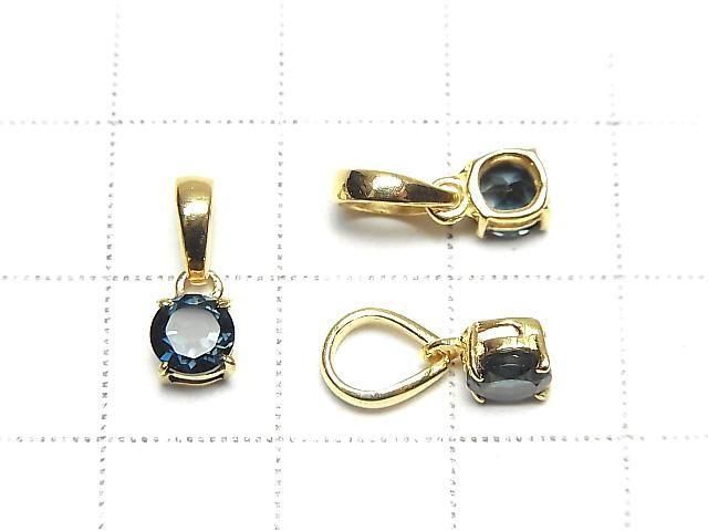 Hochwertiger London Blue Topas AAA rund facettiert 5x5mm Anhänger 18KGP 1 Stück