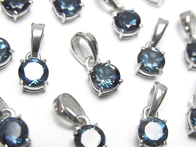Hochwertiger London Blue Topas AAA rund facettiert 5x5mm Anhänger in Silber925 (1 Stück)