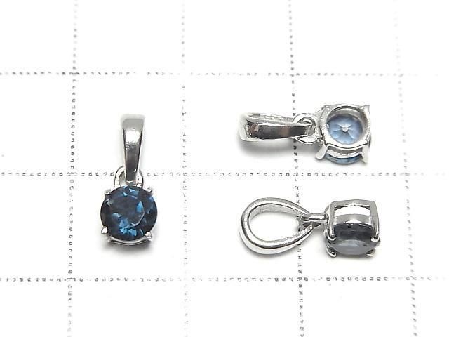 Hochwertiger London Blue Topas AAA rund facettiert 5x5mm Anhänger in Silber925 (1 Stück)