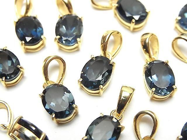 Hochwertiger London Blue Topas AAA oval facettiert 8x6mm Anhänger 18KGP 1 Stück