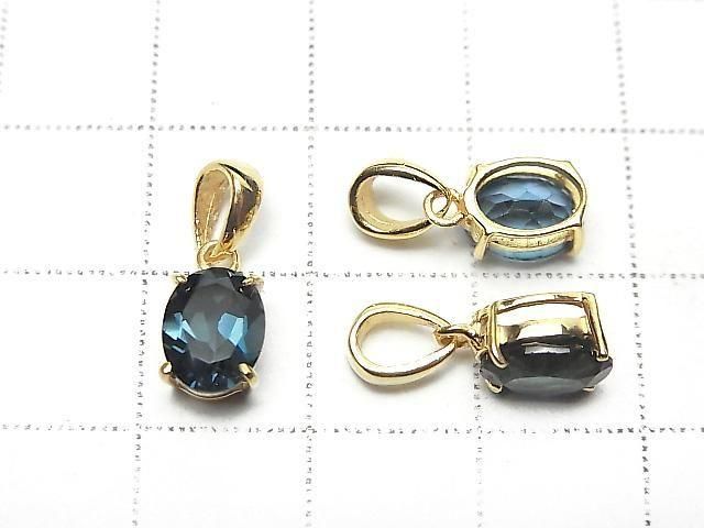 Hochwertiger London Blue Topas AAA oval facettiert 8x6mm Anhänger 18KGP 1 Stück