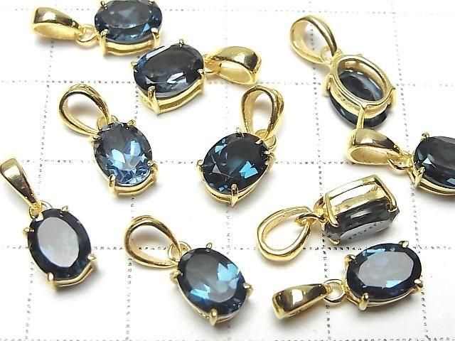 Hochwertiger London Blue Topas AAA oval facettiert 8x6mm Anhänger 18KGP 1 Stück