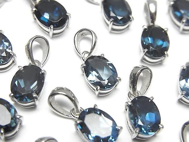 Hochwertiger London Blue Topas AAA oval facettiert 8x6mm Anhänger in Silber925 (1 Stück)