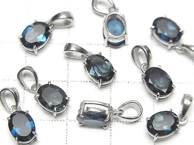 Hochwertiger London Blue Topas AAA oval facettiert 8x6mm Anhänger in Silber925 (1 Stück)
