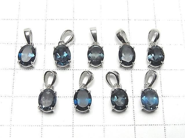 Hochwertiger London Blue Topas AAA oval facettiert 8x6mm Anhänger in Silber925 (1 Stück)