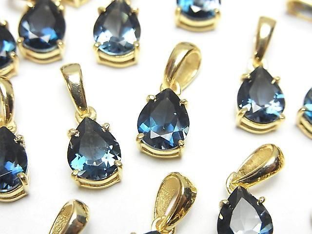 Hochwertiger London Blue Topas AAA tropfenförmiger facettierter Anhänger 8x6mm 18KGP 1 Stück