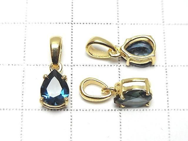 Hochwertiger London Blue Topas AAA tropfenförmiger facettierter Anhänger 8x6mm 18KGP 1 Stück