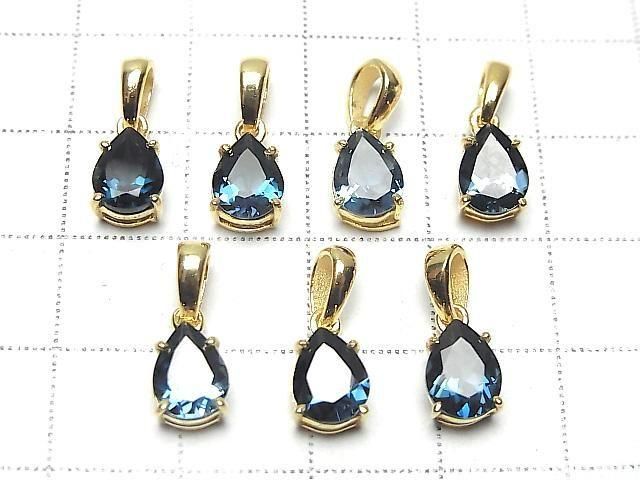 Hochwertiger London Blue Topas AAA tropfenförmiger facettierter Anhänger 8x6mm 18KGP 1 Stück