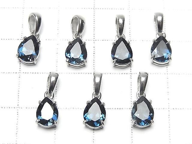 Hochwertiger London Blue Topas AAA tropfenförmiger facettierter 8x6mm Anhänger in Silber925 (1 Stück)