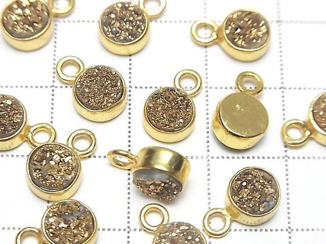 Druzy Achat Münze 7x7mm Charm vergoldet 18KGP 2 Stück
