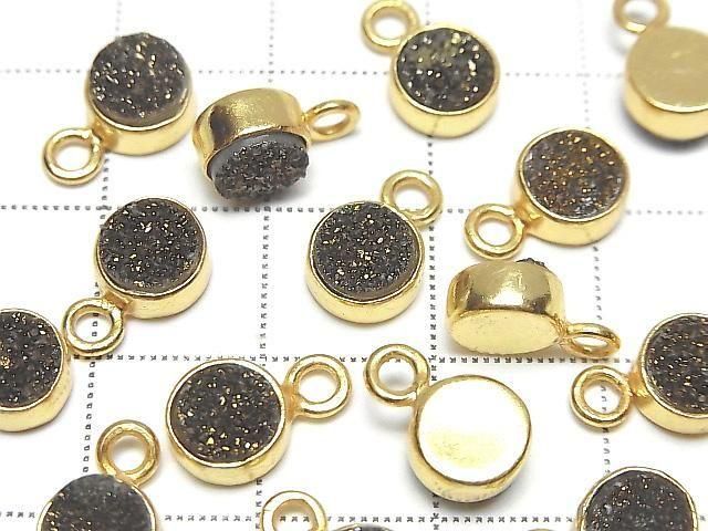Druzy Achat Münze 7x7mm Charm schwarz-gelb beschichtet 18KGP 2 Stück